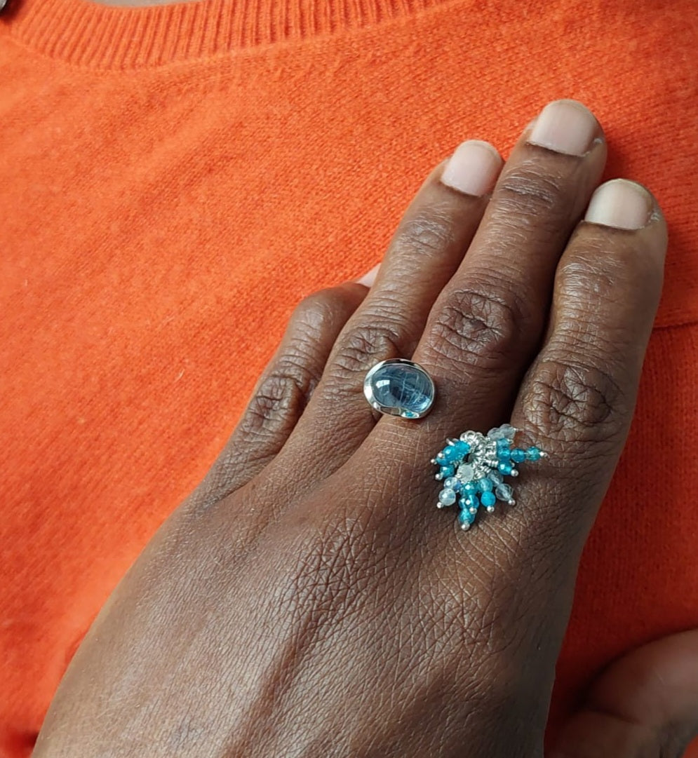 Aquamarine tassel ring