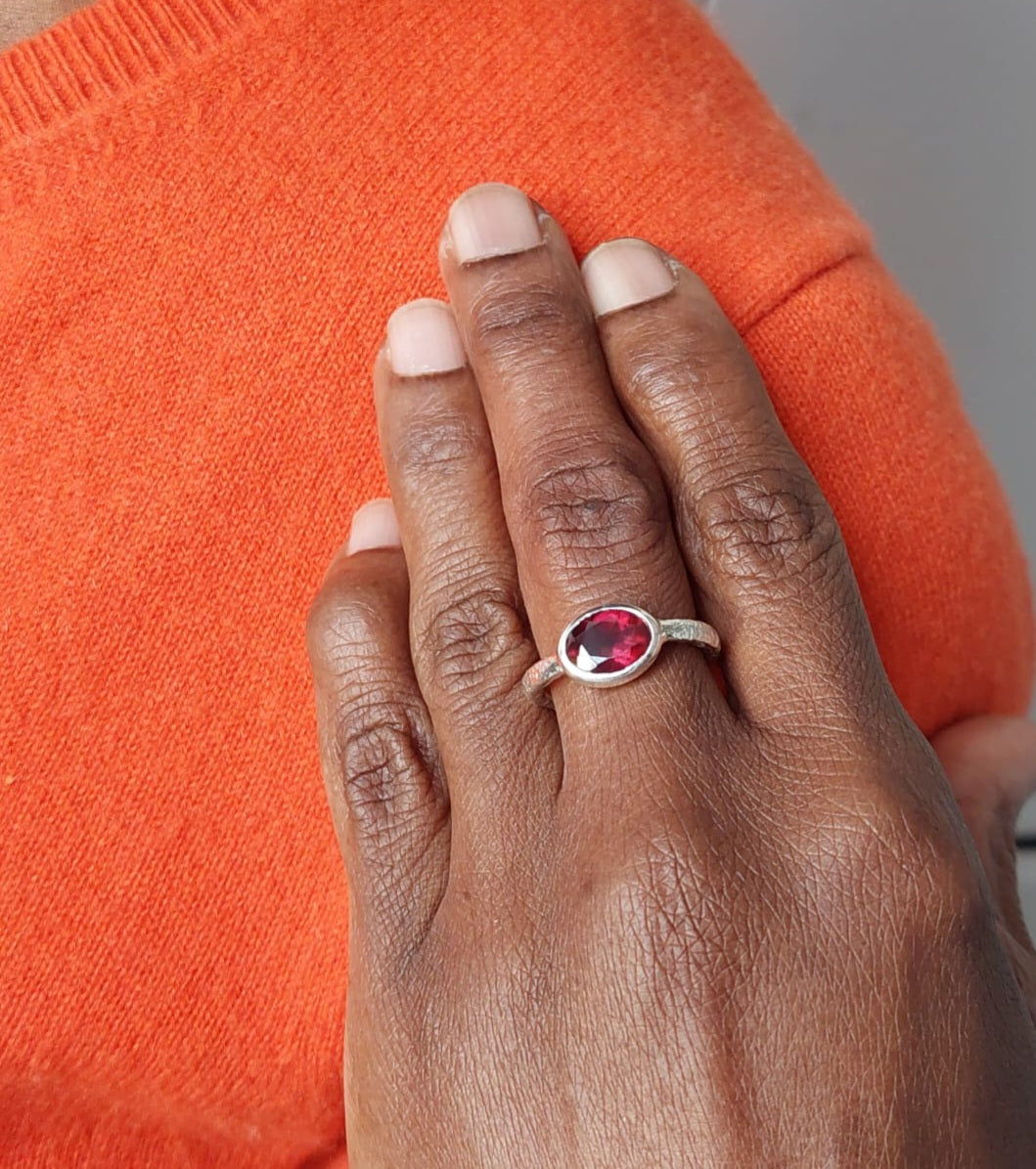 Rhodolite garnet hammered ring