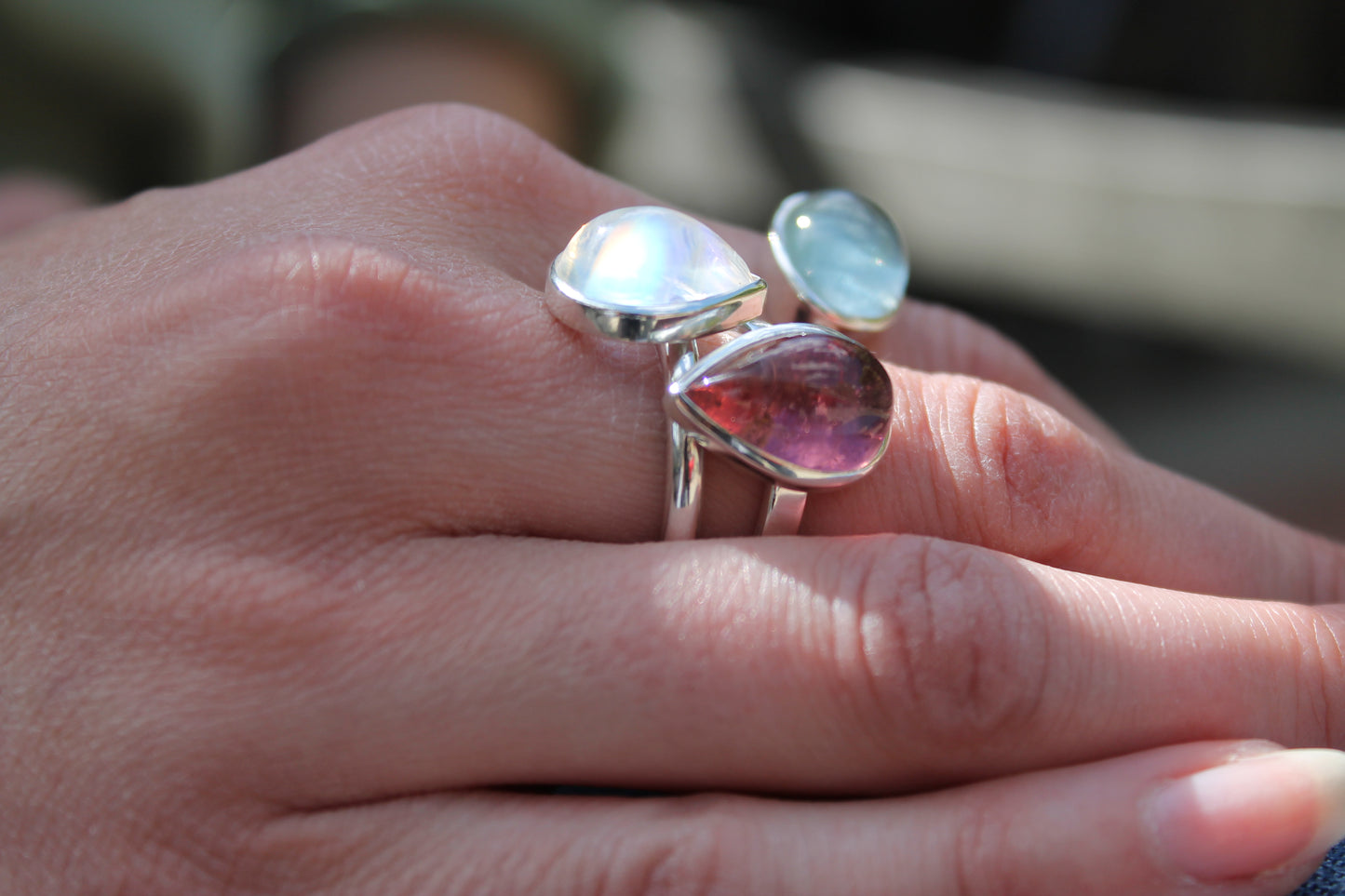 Pink tourmaline cabochon ring 16x12mm