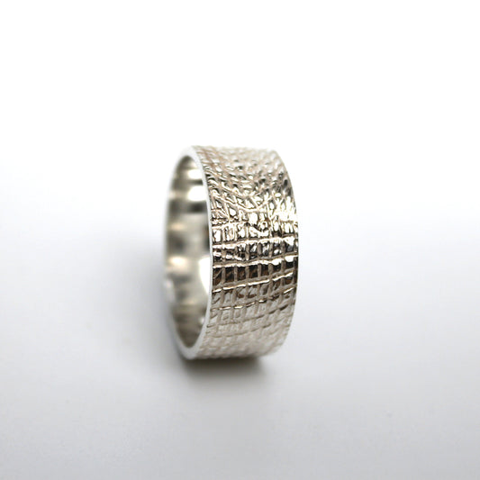 crocodile textured silver ring