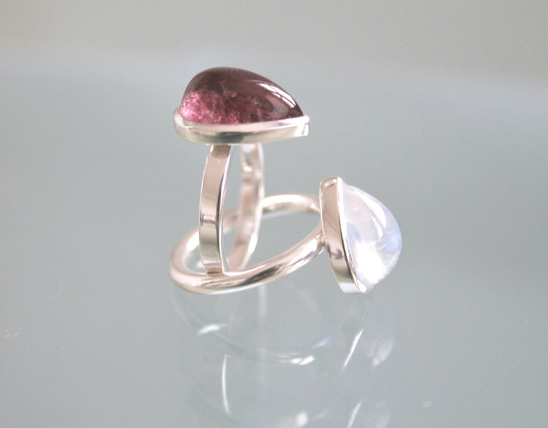 large pear shaped pink tourmaline silver ring