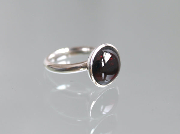 rich red 12mm garnet cabochon silver ring