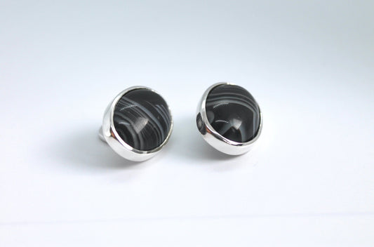 20x15mm oval banded agate stylish silver cufflinks