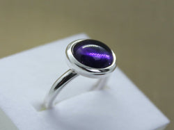 Large rich purple round amethyst cabochon ring