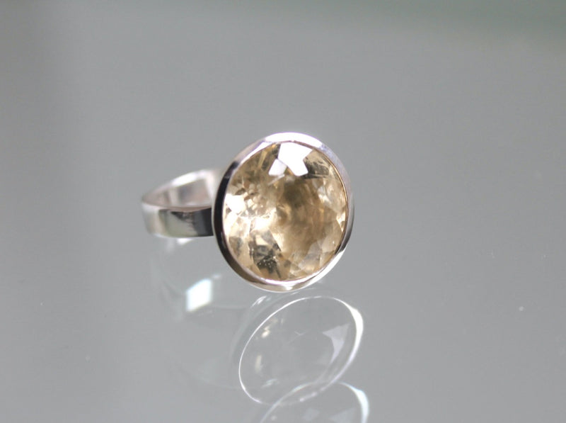 Large 15mm citrine gemstone silver ring